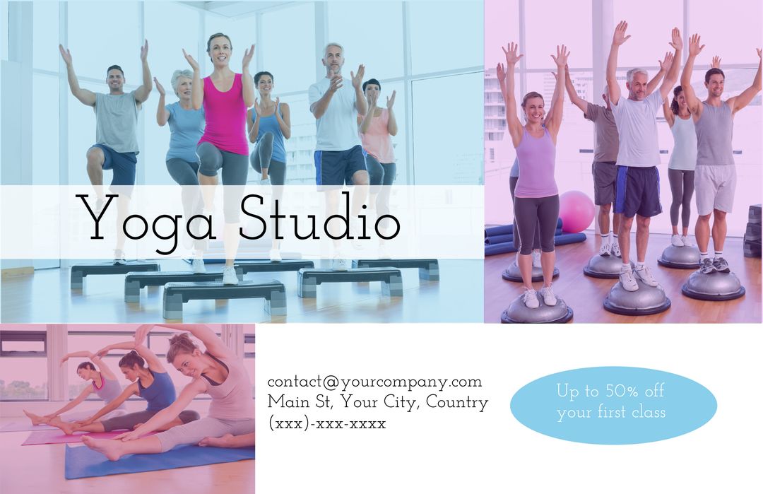 Dynamic Yoga Studio Flyer Promoting Group Wellness Classes