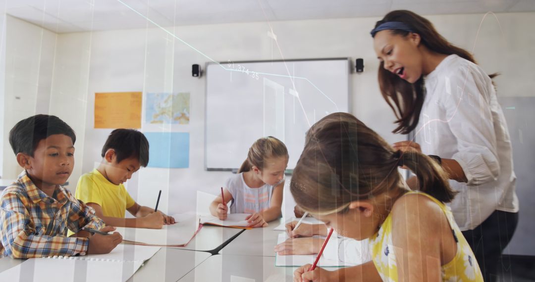 Interactive Classroom with Teacher and Multicultural Students Exploring Edu-Tech