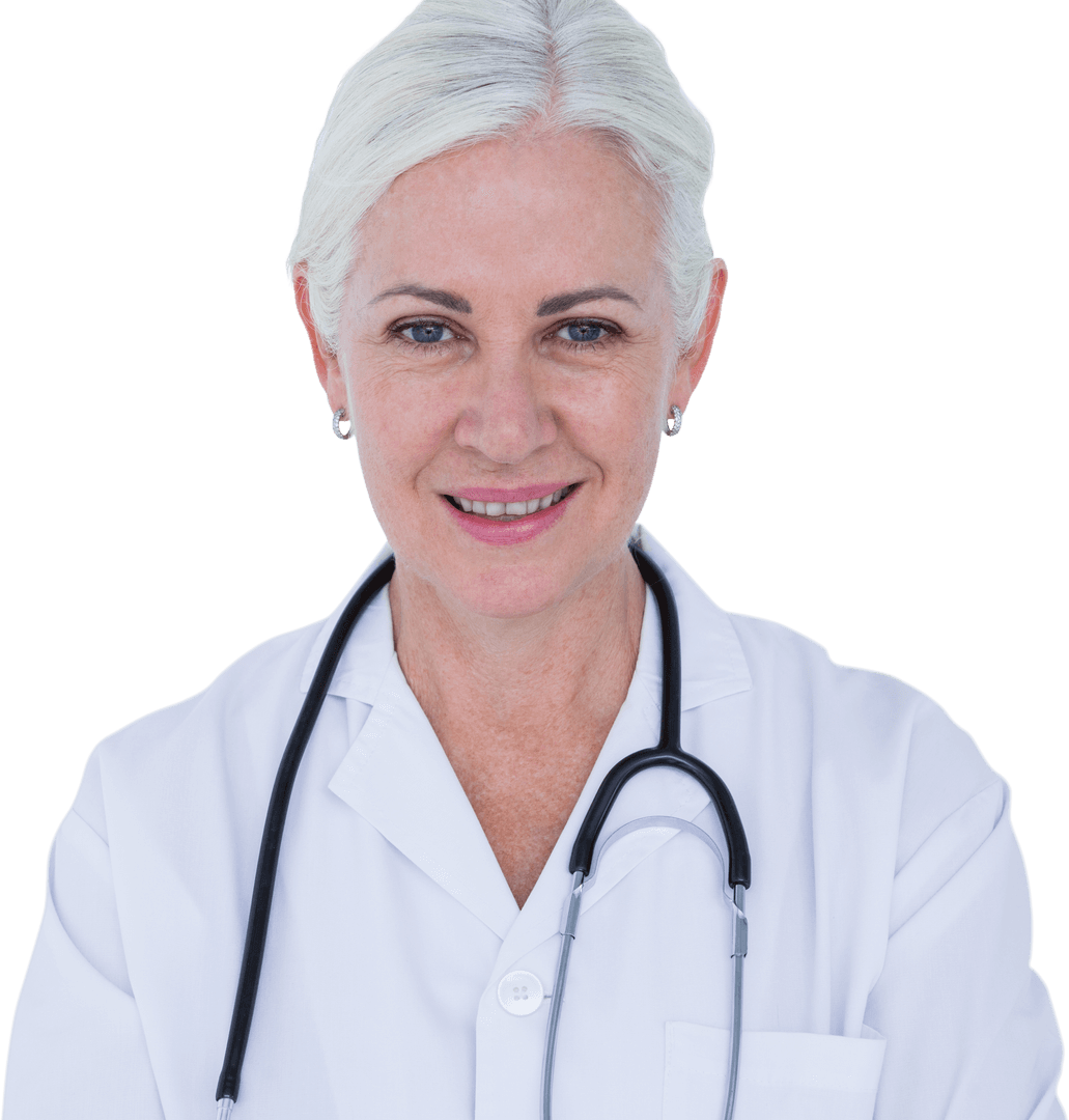 Transparent Portrait of Smiling Senior Female Doctor with Stethoscope