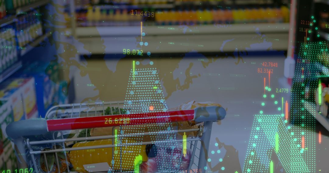 Global Business Metrics Overlaid on Supermarket Trolley