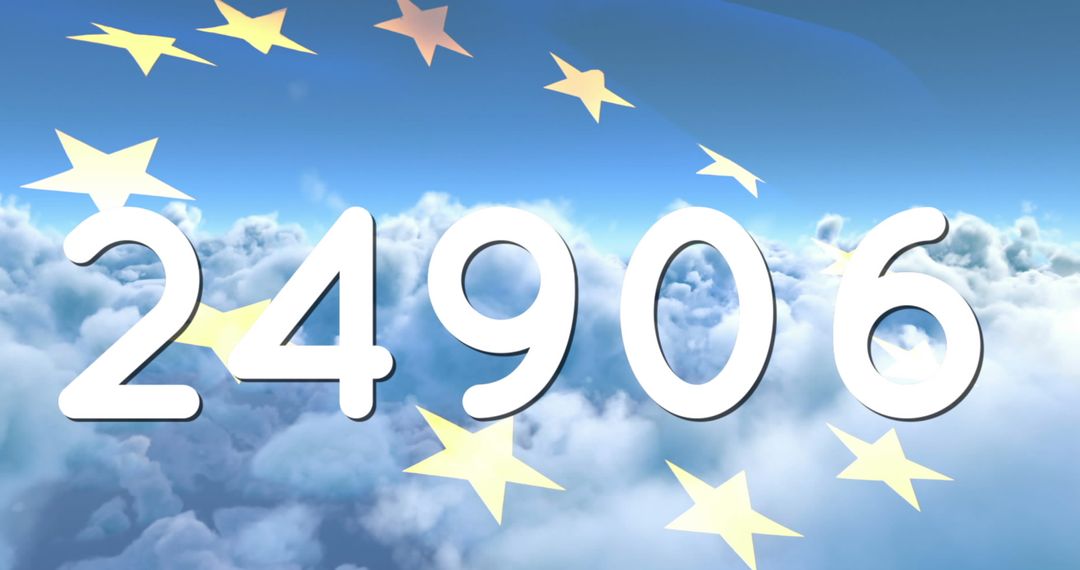 Digital Number 24906 Over Scenic Cloudy Sky Background