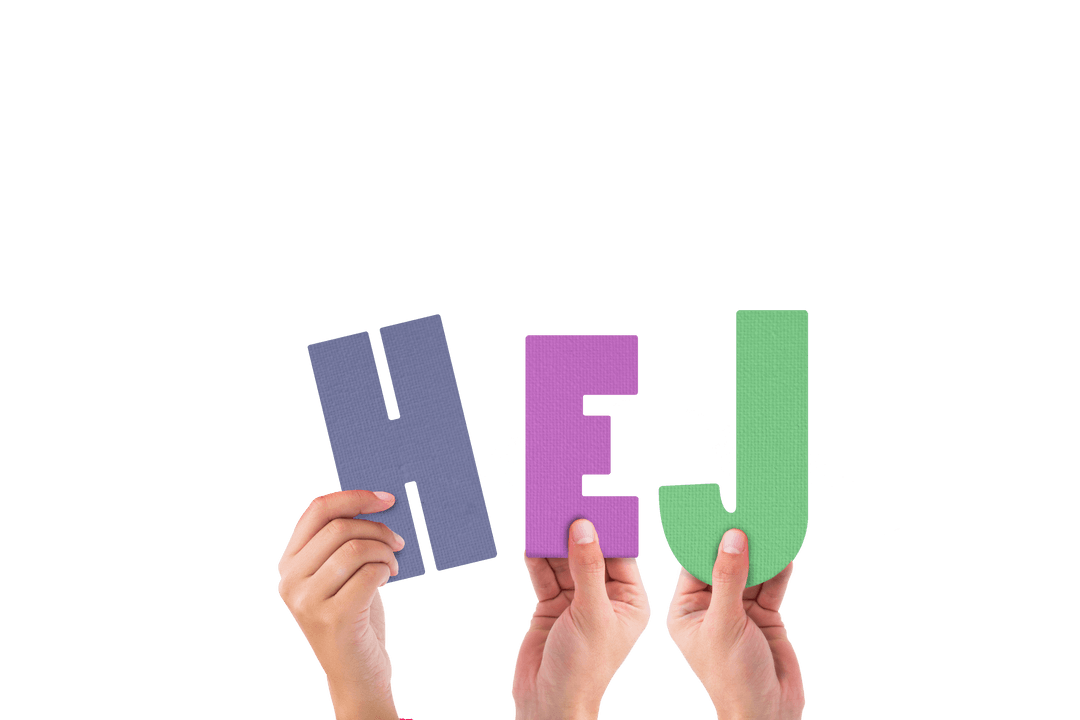 Hands Holding HEJ Text on Transparent Background