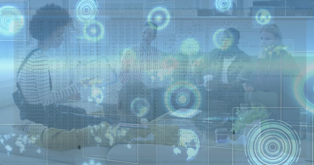 Digital Interface Overlaid on Diverse Business Meeting Discussion