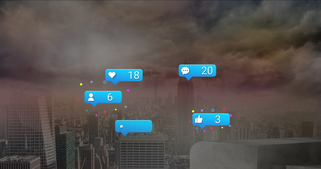 Digital Social Interactions in Urban Skyline Background