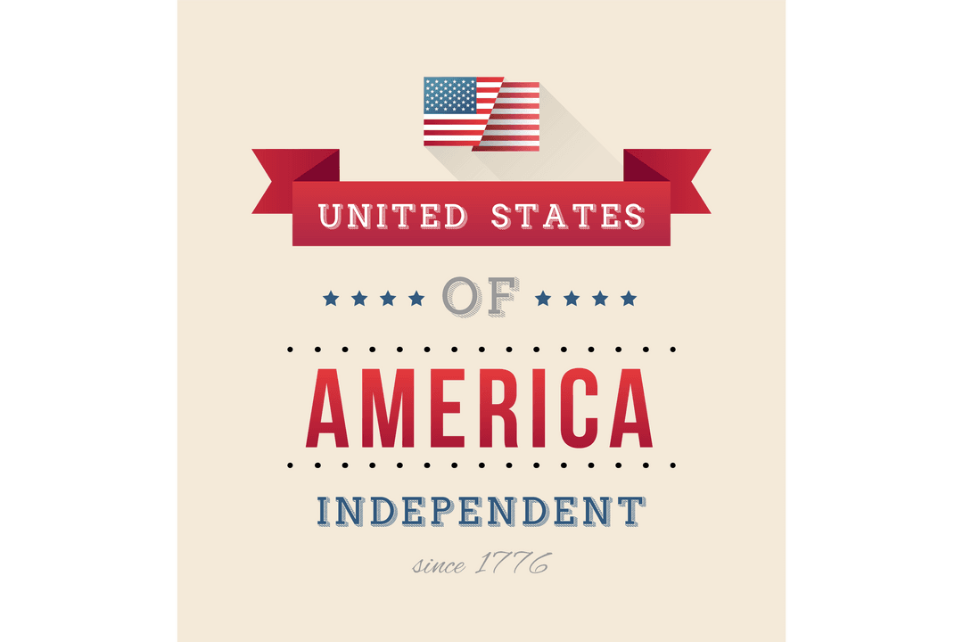 USA Independence Day Banner with Text and Flag on Transparent Background