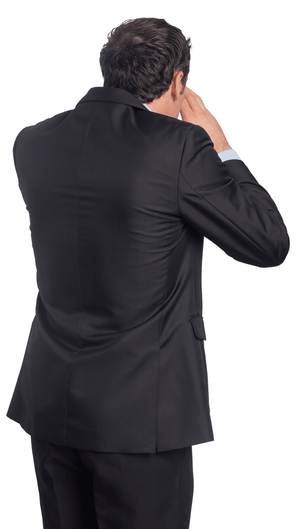 Rear View of Businessman Adjusting Suit on Transparent Background