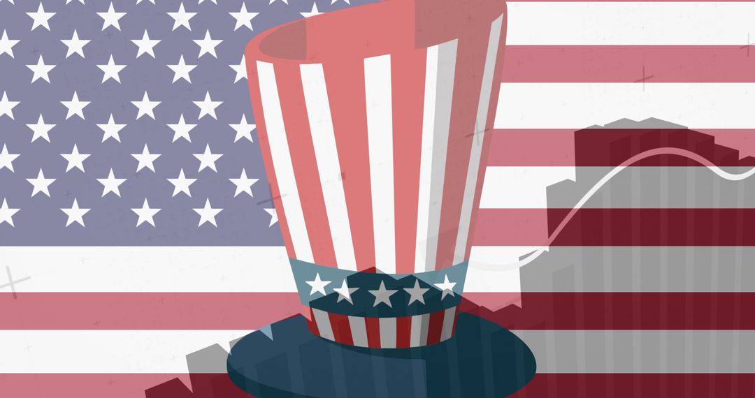American Flag and Top Hat with Graph Overlay on Social Trend