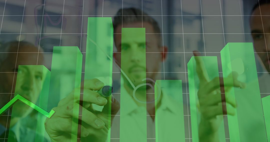 Diverse Team Analyzing Statistical Data on Glass Board