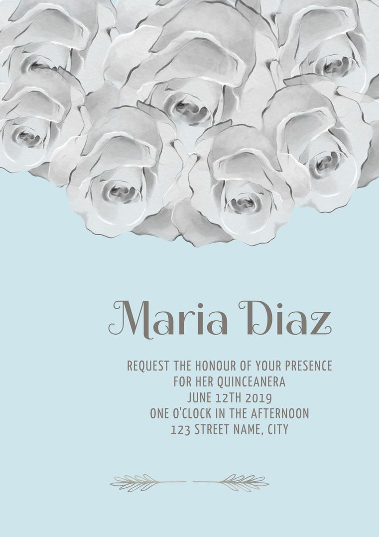 Elegant Quinceanera Invitation with White Roses - Download Free Stock Templates Pikwizard.com