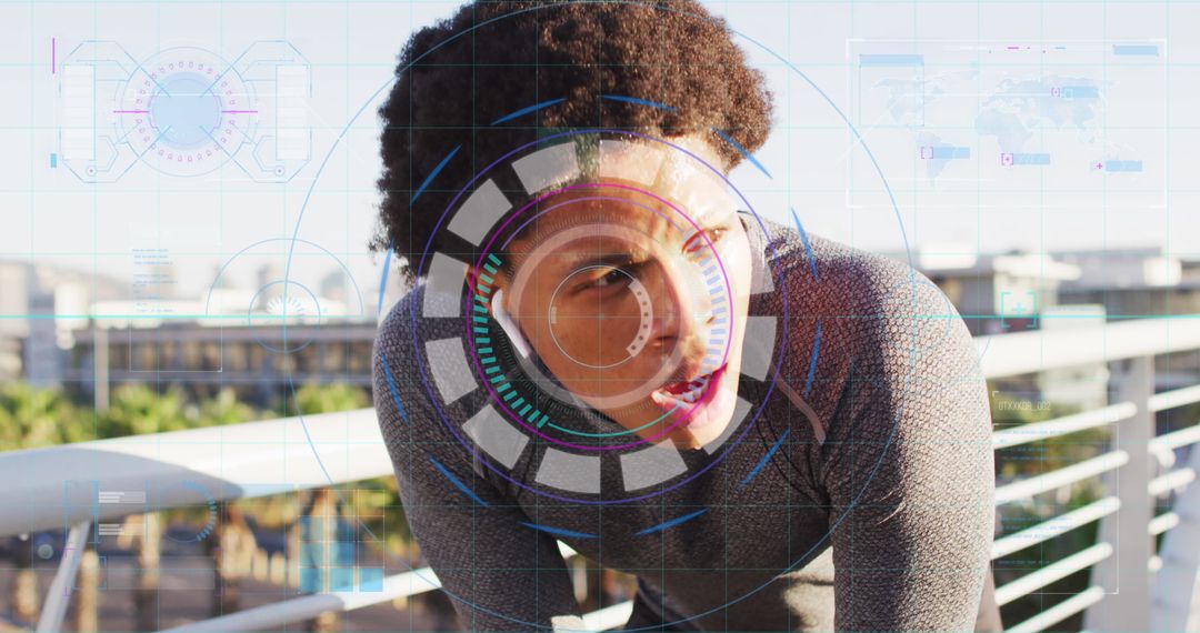 Digital Interface Projected on Resting African American Man