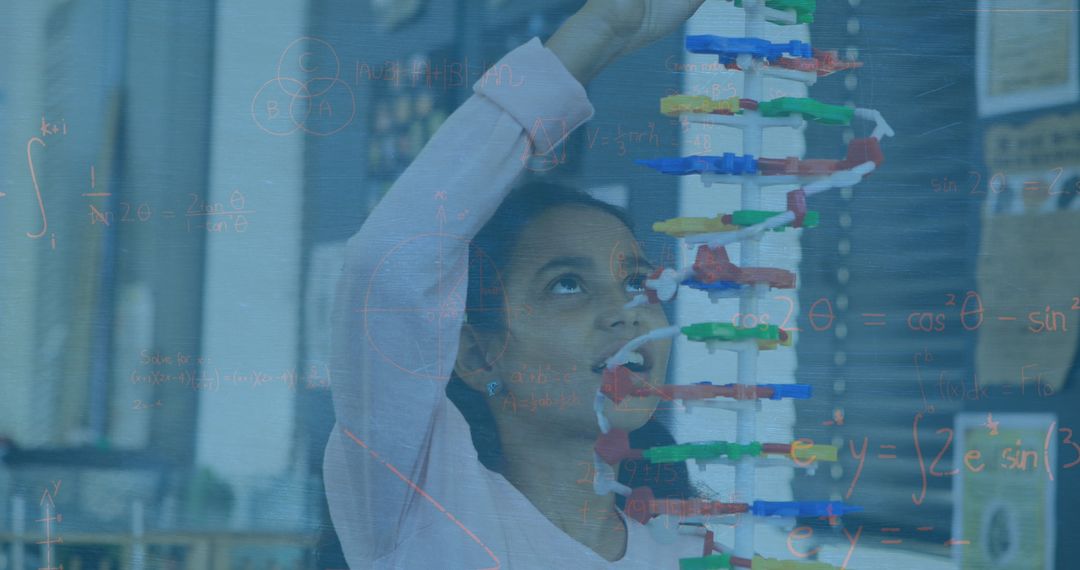 Innovative Learning: Girl Interacting with DNA Model in Classroom