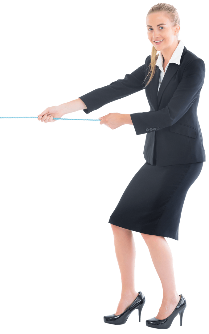 Transparent Businesswoman Pulling Rope with Determination