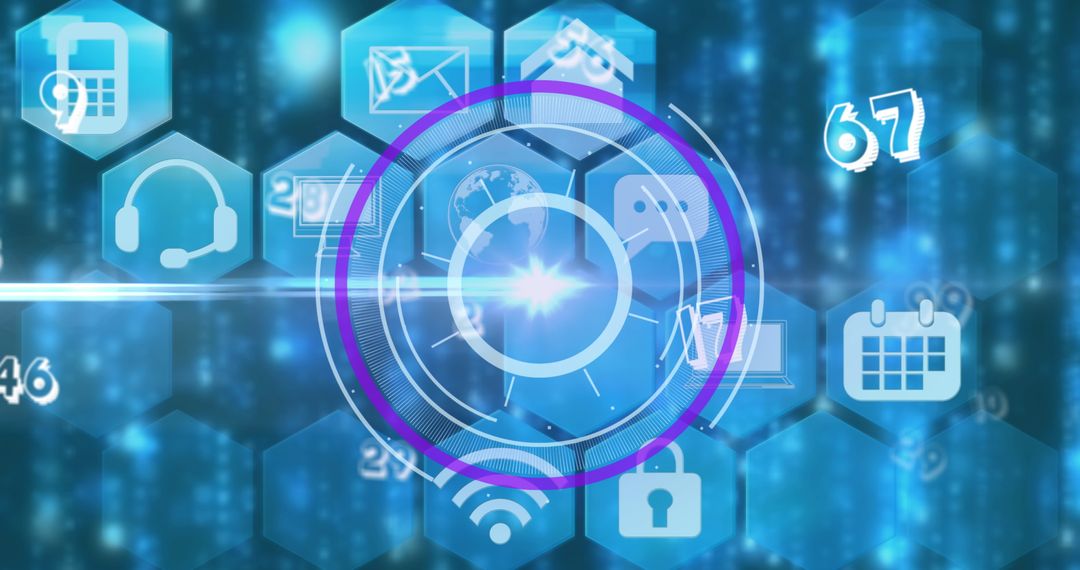 Futuristic Digital Interface with Floating Technology Icons