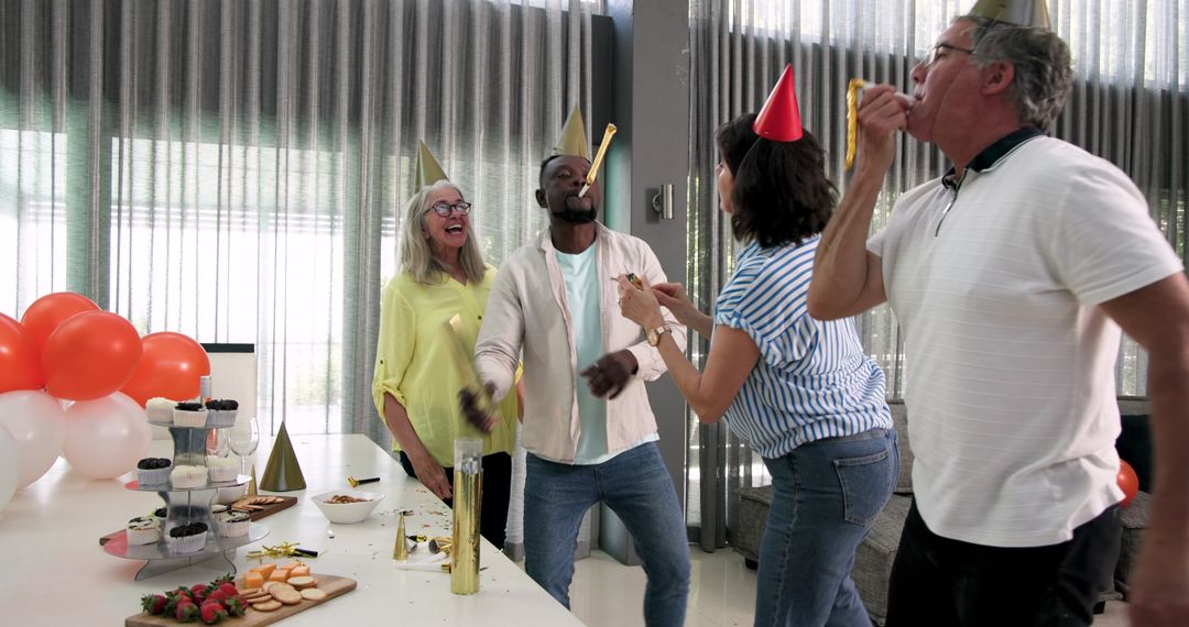 Diverse Colleagues Celebrating in Office Party with Joyful Atmosphere