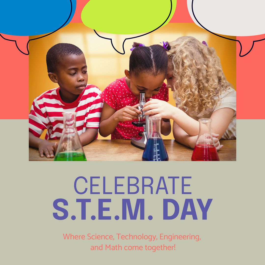 Diverse Children Celebrating STEM Day with Science Experiments