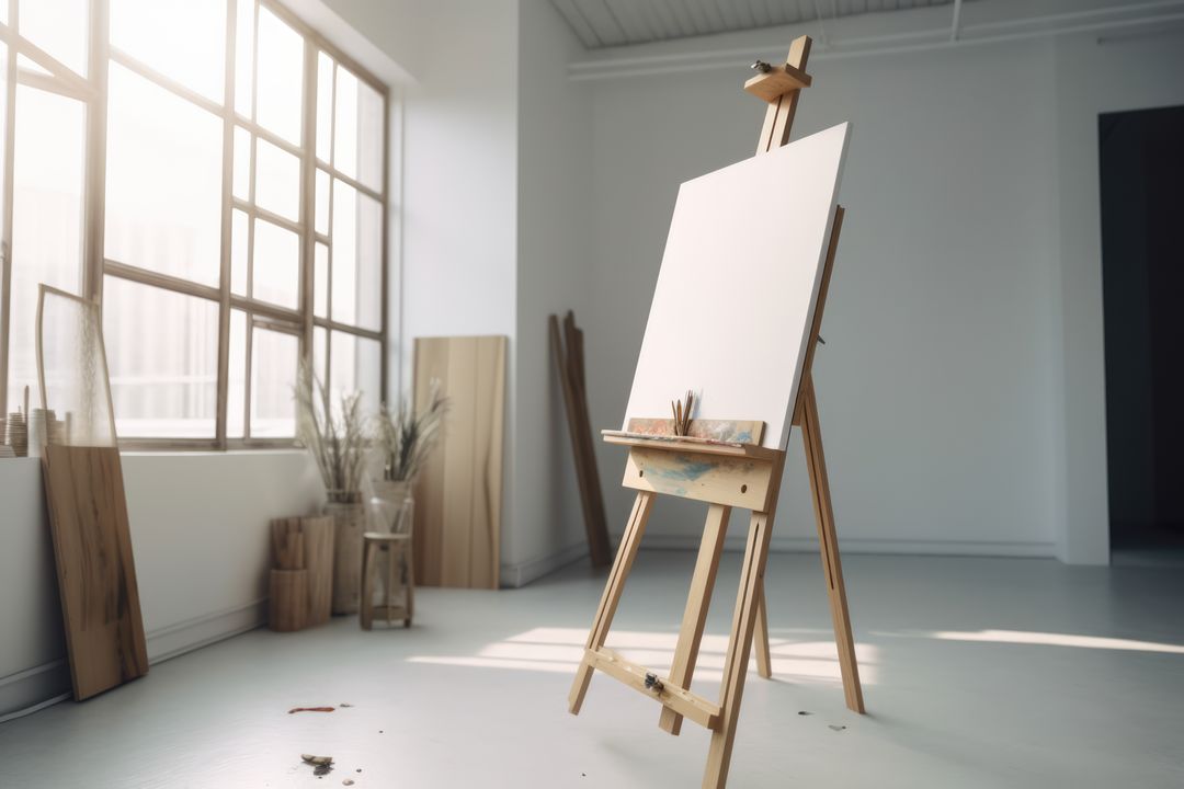 Blank canvas on wooden easel by window in painter's studio, created using generative ai technology - Free Images, Stock Photos and Pictures on Pikwizard.com