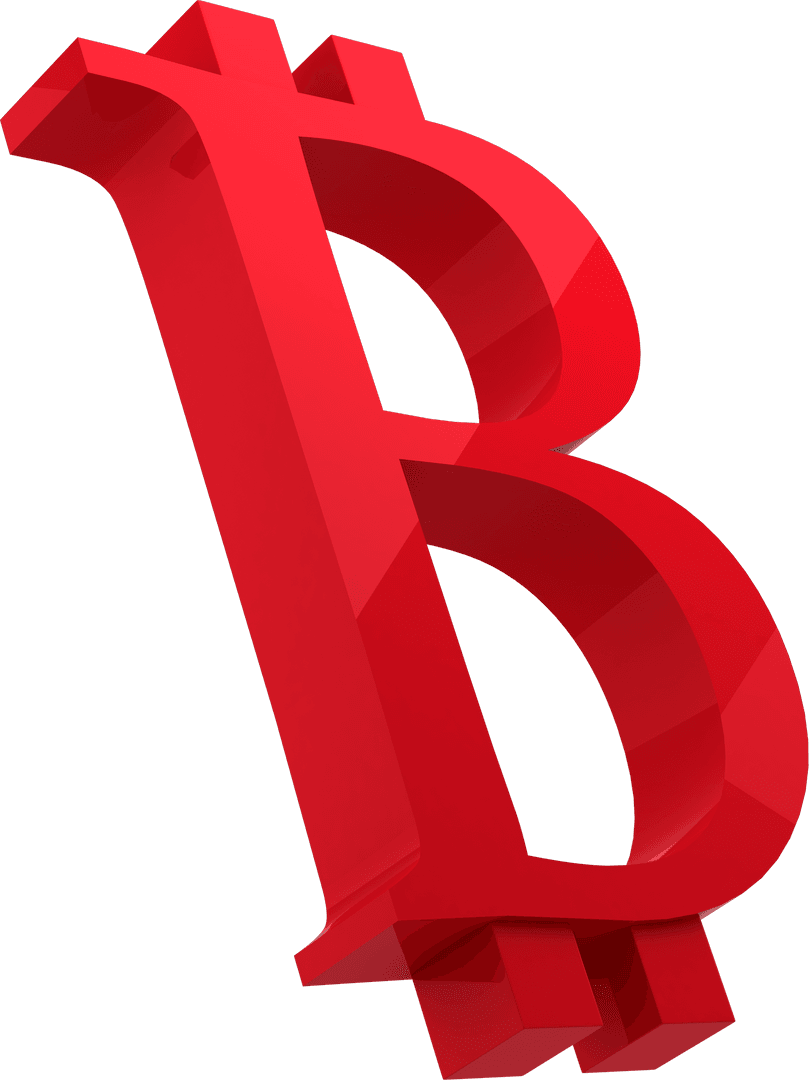 Red 3D Bitcoin Symbol on Transparent Background Digital Art