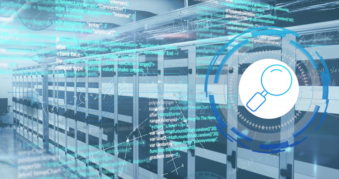 Mathematical Equations Overlaying Virtual Server Room