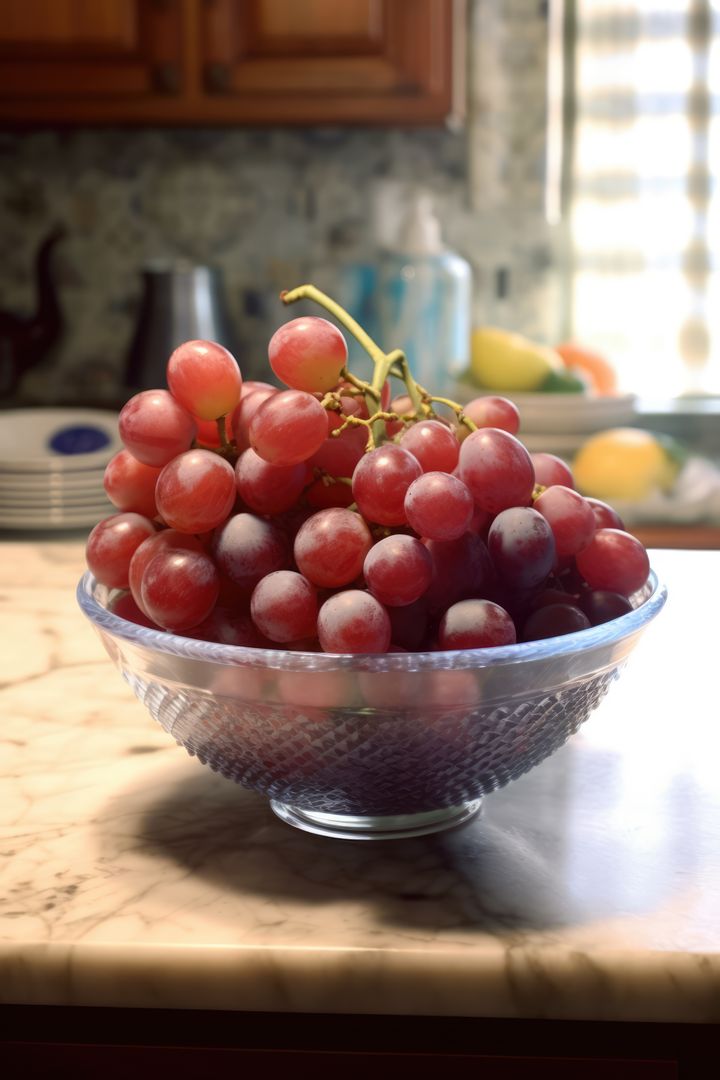 Close up of red grapes in bowl in kitchen, created using generative ai technology - Free Images, Stock Photos and Pictures on Pikwizard.com