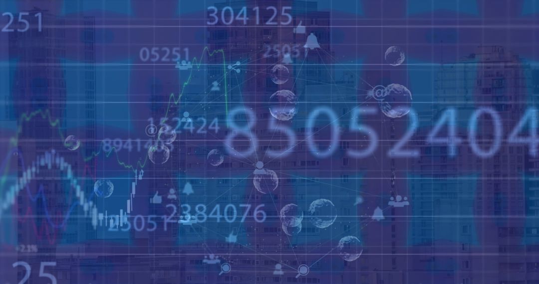 Futuristic Data Processing Overlay on Cityscape