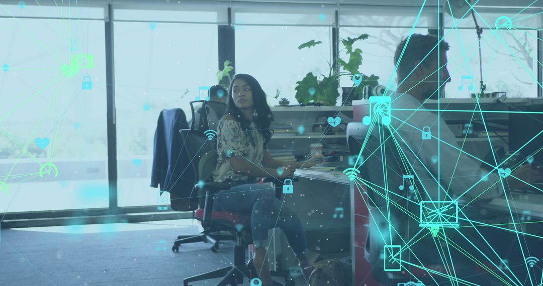 Business Colleagues Working in Office With Digital Communication Interface