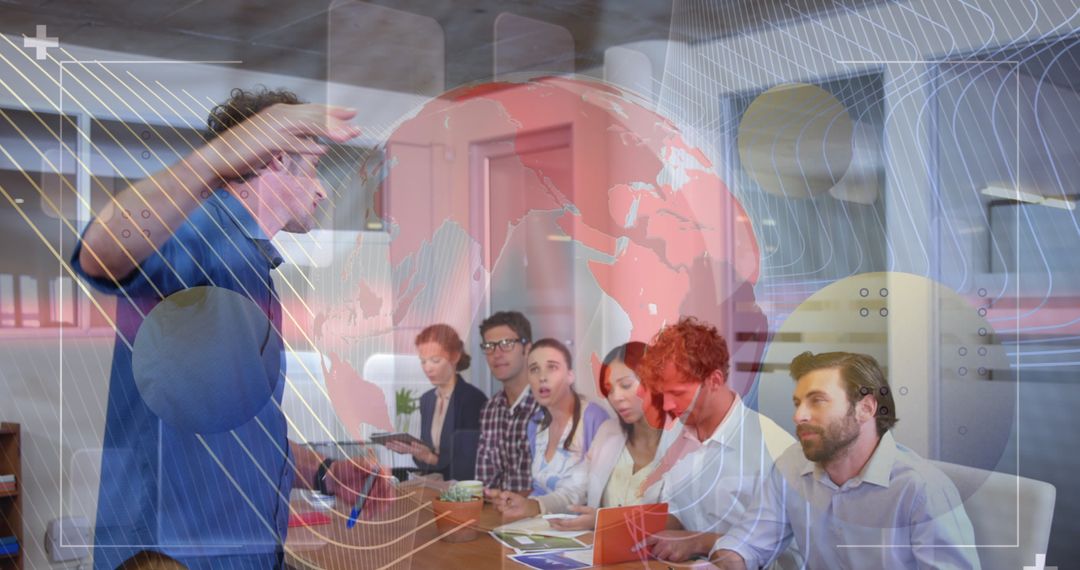 Diverse Team Collaborating with Technology and Global Connections