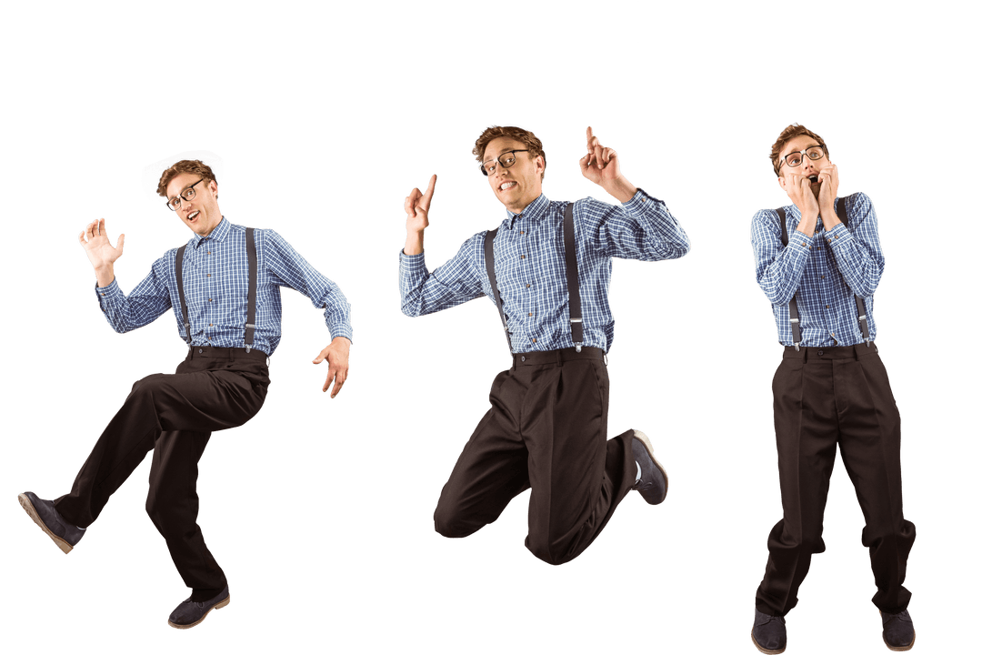 Man in Plaid Shirt Showing Excitement on Transparent Background
