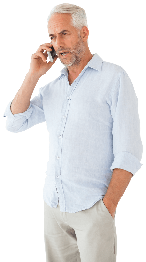 Serious Gray-Haired Man in Light Attire Transparent Background