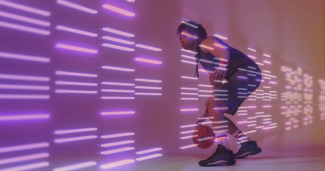 Dynamic Neon Light Basketball Player Motion