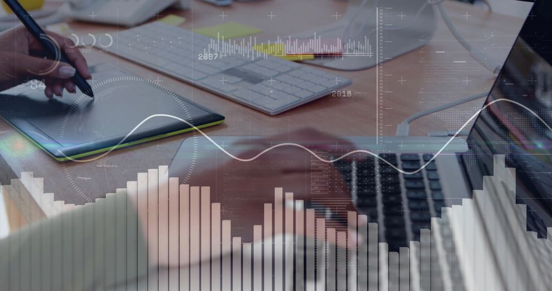 Business Data Analysis with Financial Graphs and Laptop