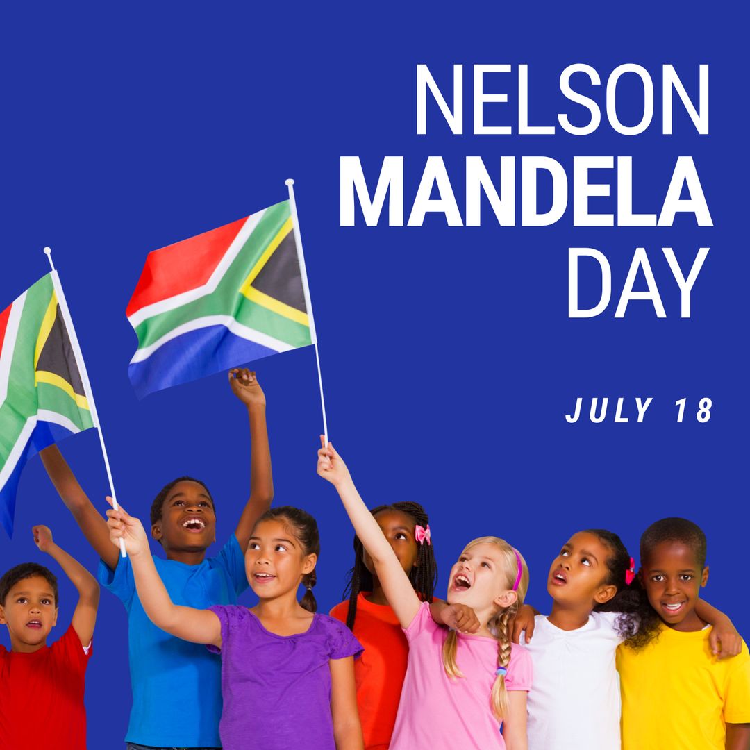 Happy Diverse Children Celebrating Nelson Mandela Day with Flags