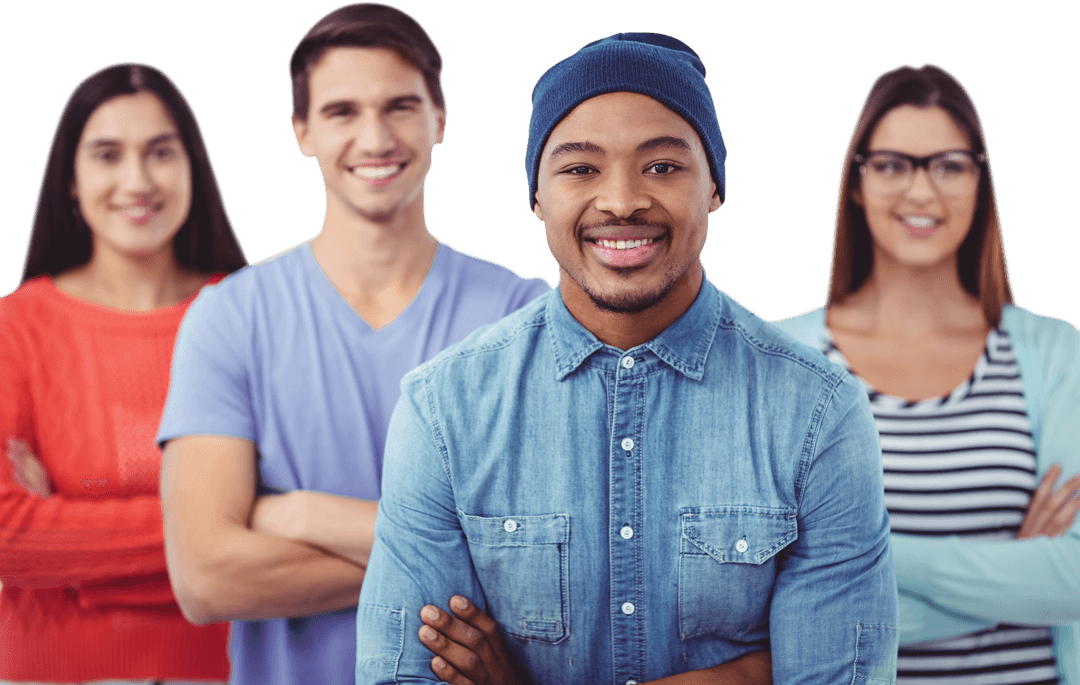Diverse Team Smiling with Confidence on Transparent Background