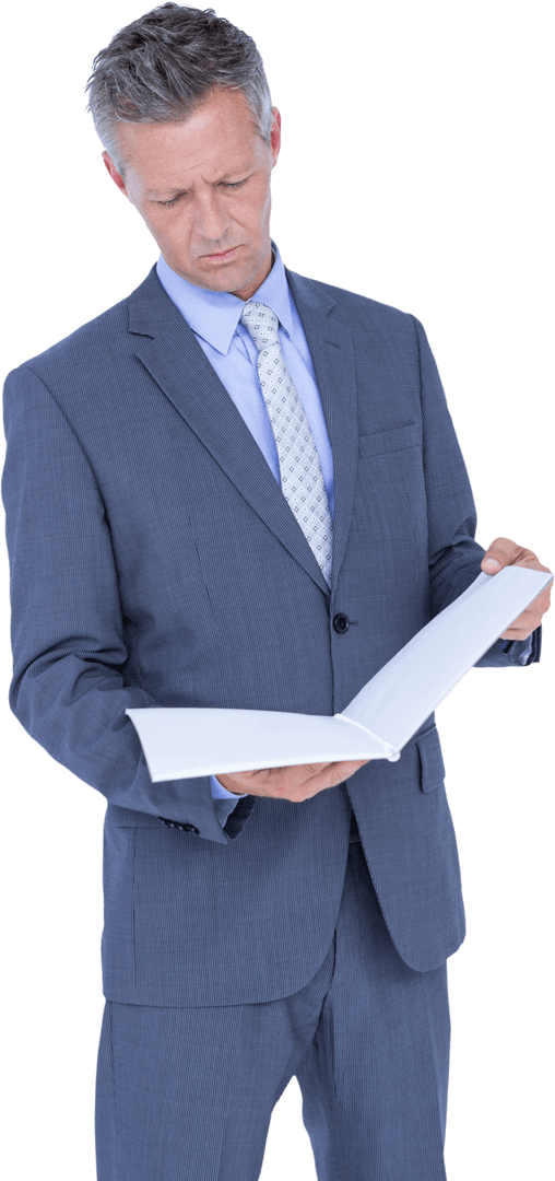 Serious Businessman Reading Transparent Document