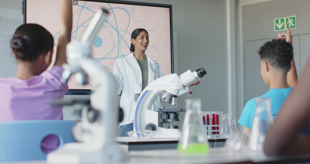 Diverse Children Enthusiastic in Science School Lab