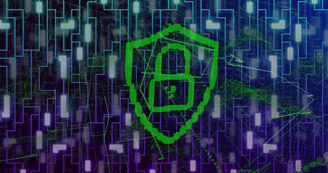 Glowing Green Padlock Symbolizing Cybersecurity on Digital Grid Network