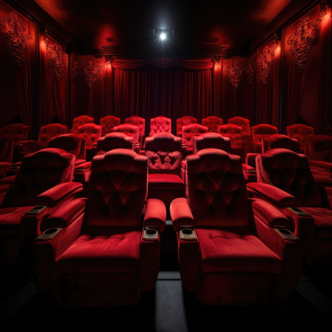 Luxurious red cinema seats await viewers in a dark theater - Free Images, Stock Photos and Pictures on Pikwizard.com