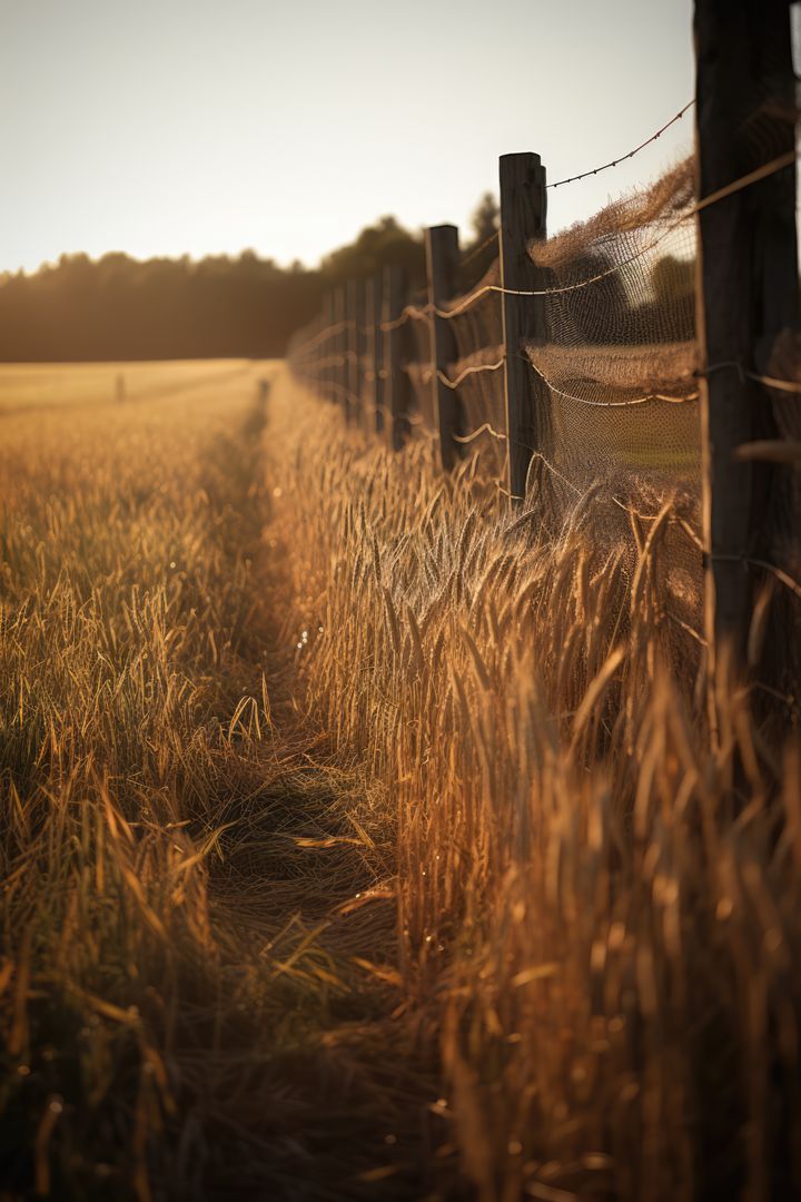 Sunlit Wheat Field and Rustic Fence in Late Summer - Free Images, Stock Photos and Pictures on Pikwizard.com
