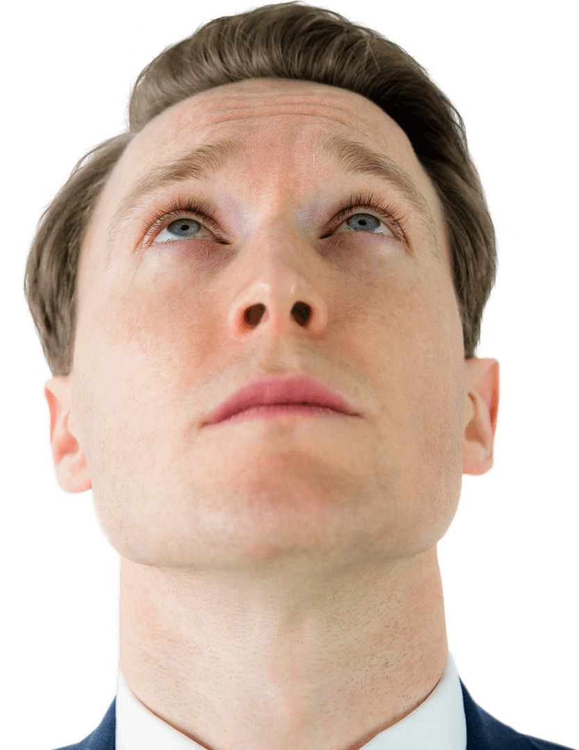 Transparent Background of Man in Suit Looking Upward