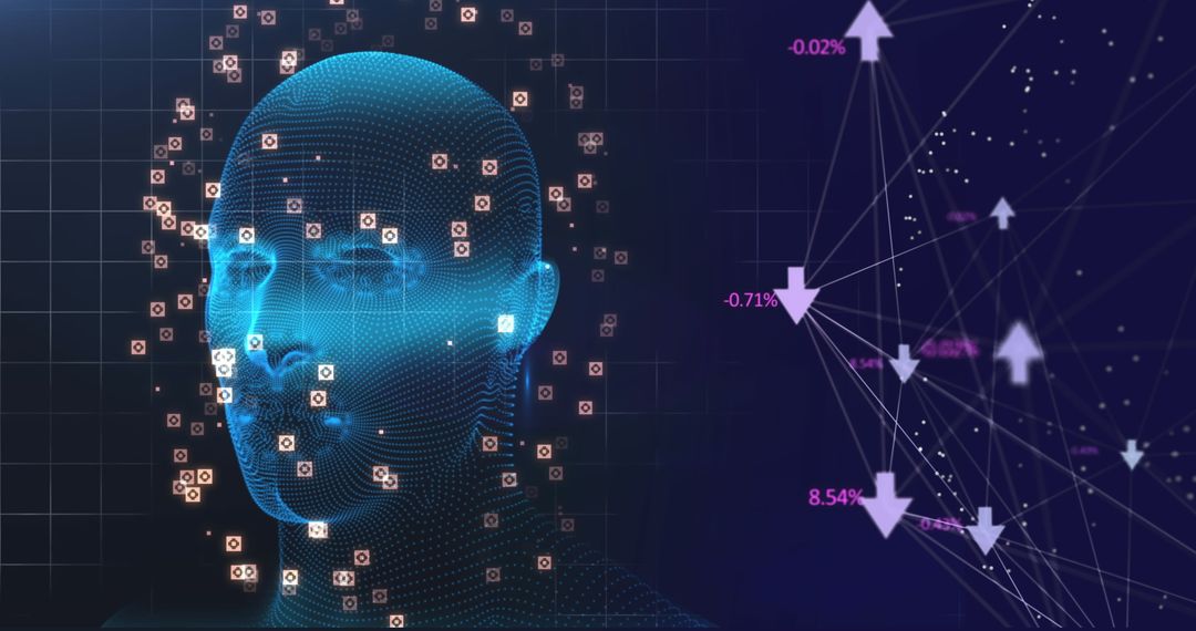 Digital Human Head with Interface Elements and Data Connections