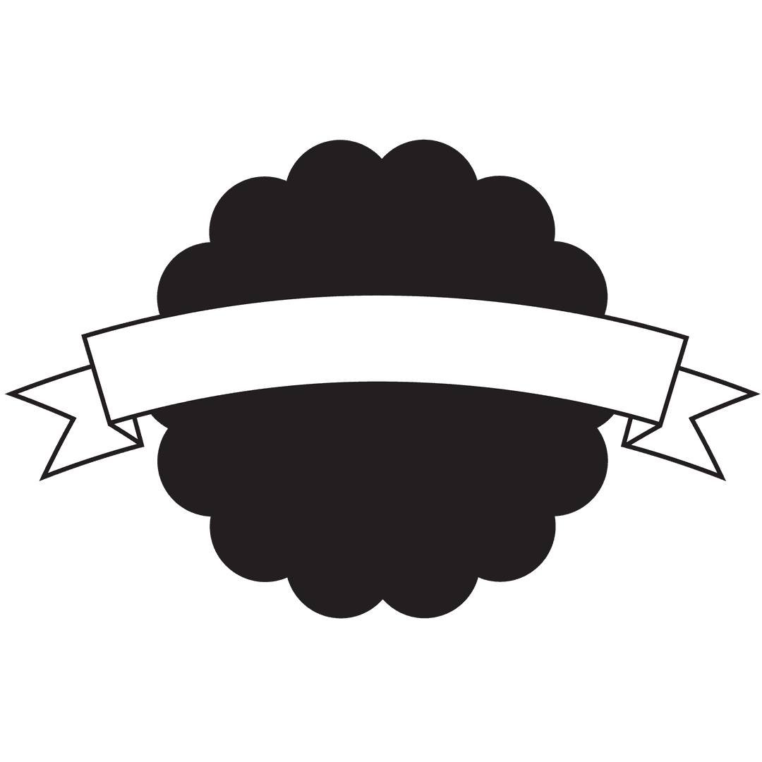 White Ribbon Overlaying Black Motif on Transparent Background