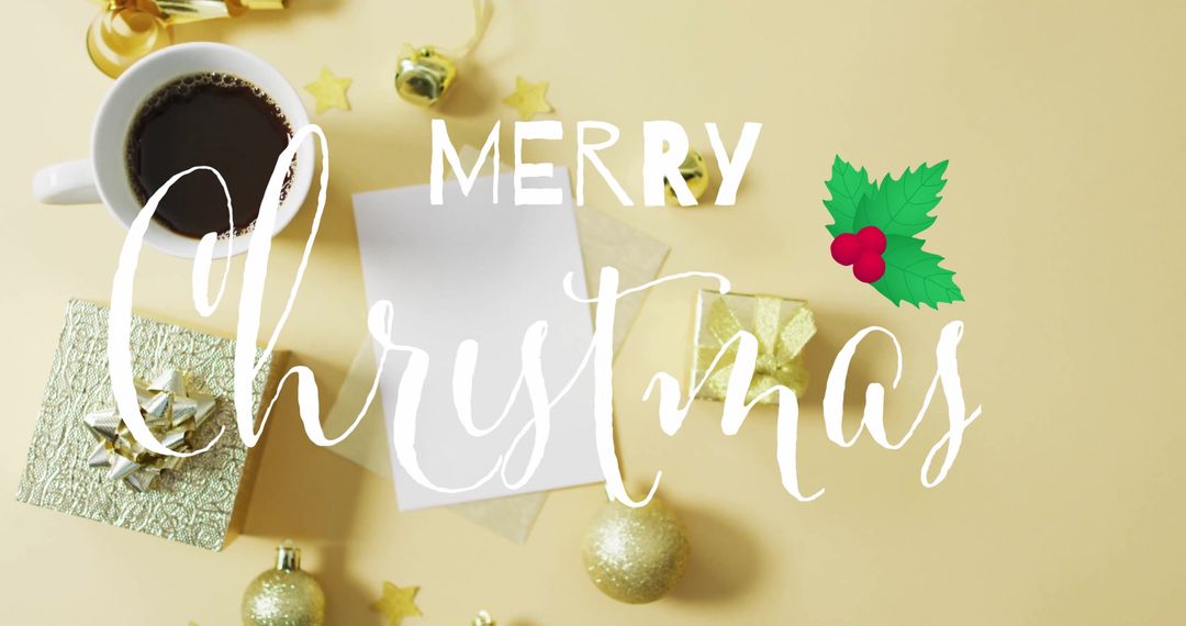 Festive Merry Christmas Greeting Decoration on Yellow Background