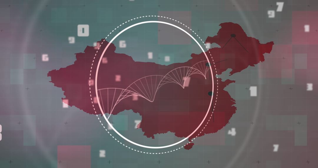 Spinning DNA Strand and Data Visualized Over China Map