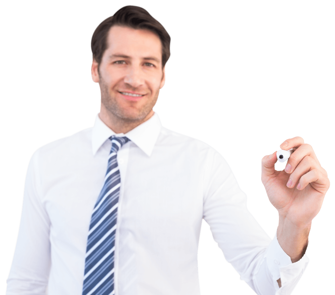 Transparent Businessman Writing with a Black Marker