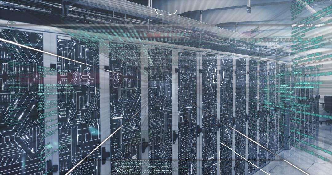 Futuristic Cyber Data Flow in a High-Tech Server Room