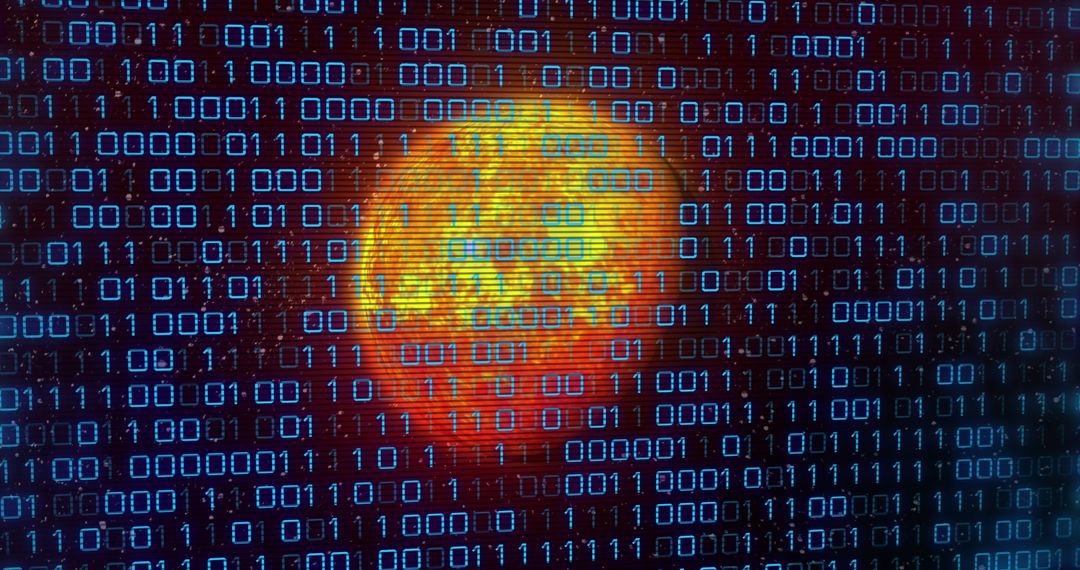 Binary Code Overlaying Glowing Planet in Digital Space