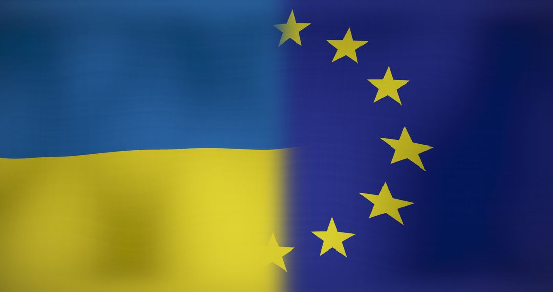 Ukraine and EU Flags Blended Representing Unity and Collaboration