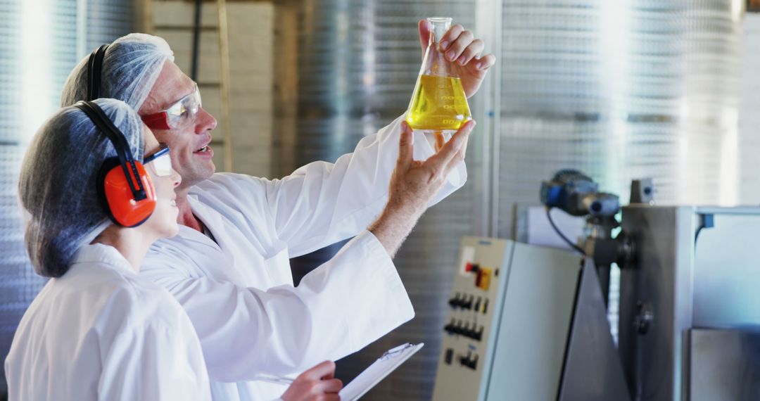 Scientists Analyzing Liquid Sample in Industrial Laboratory - Free Images, Stock Photos and Pictures on Pikwizard.com