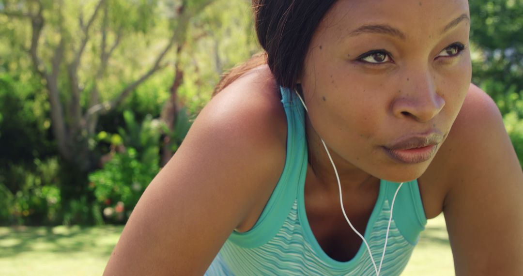 Focused African American Woman Resting During Outdoor Workout - Free Images, Stock Photos and Pictures on Pikwizard.com