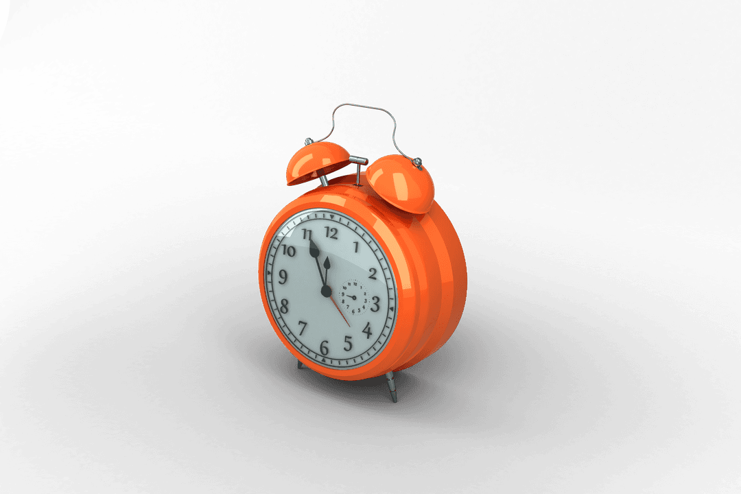 Bright Orange Alarm Clock on Transparent Background for Time Concept