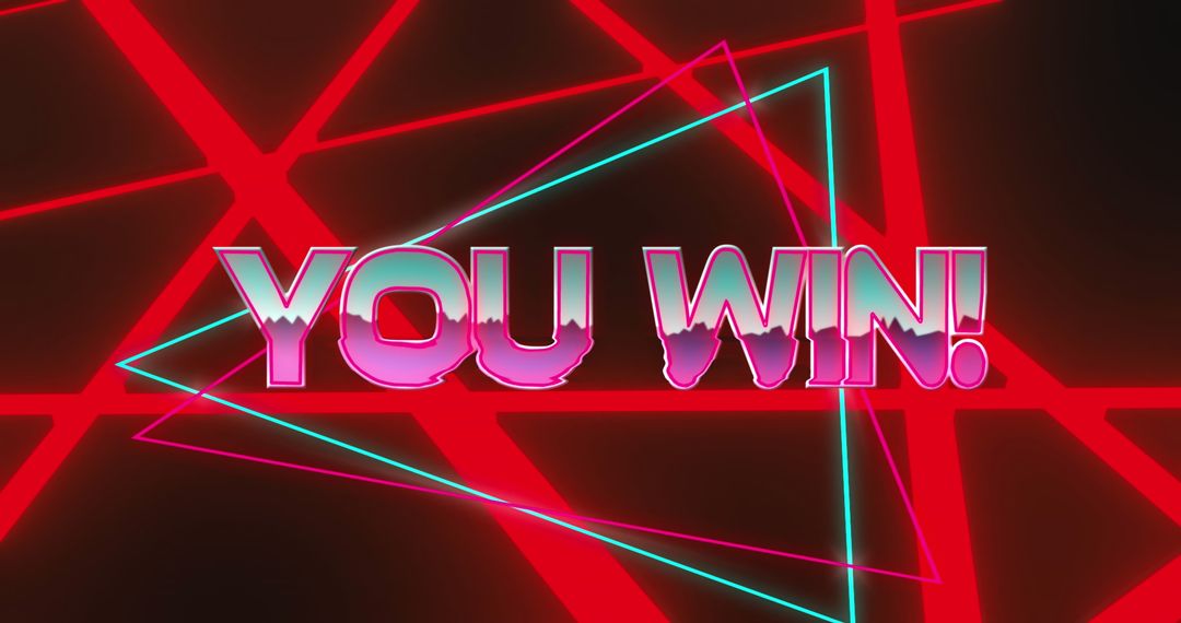 Neon You Win Text on Triangular Light Background